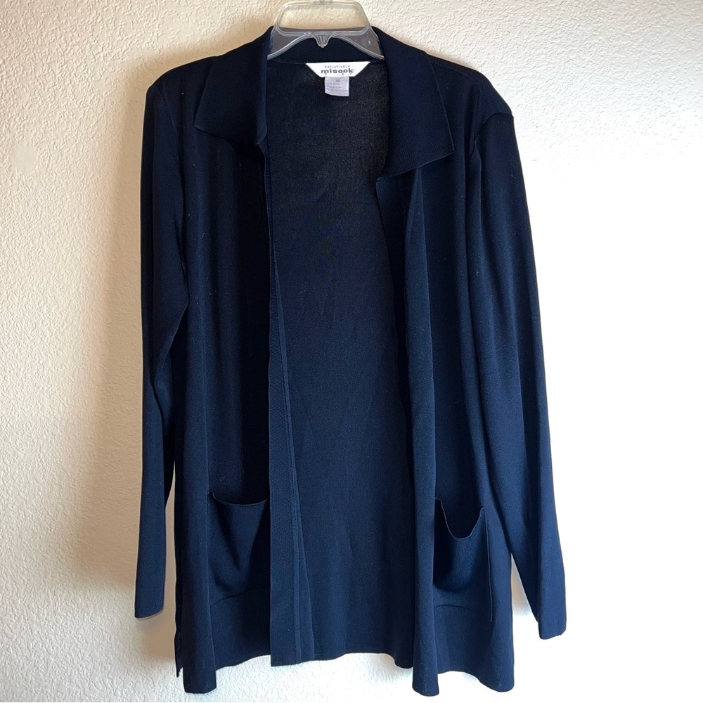 Exclusively Misook Black Open Front Long Sleeve Cardigan Sz M